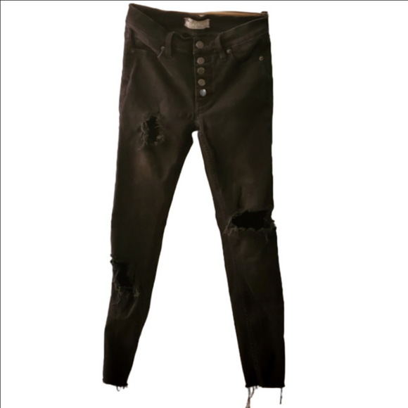 Free People Denim - Free People High Waisted Ripped Skinny Jeans
